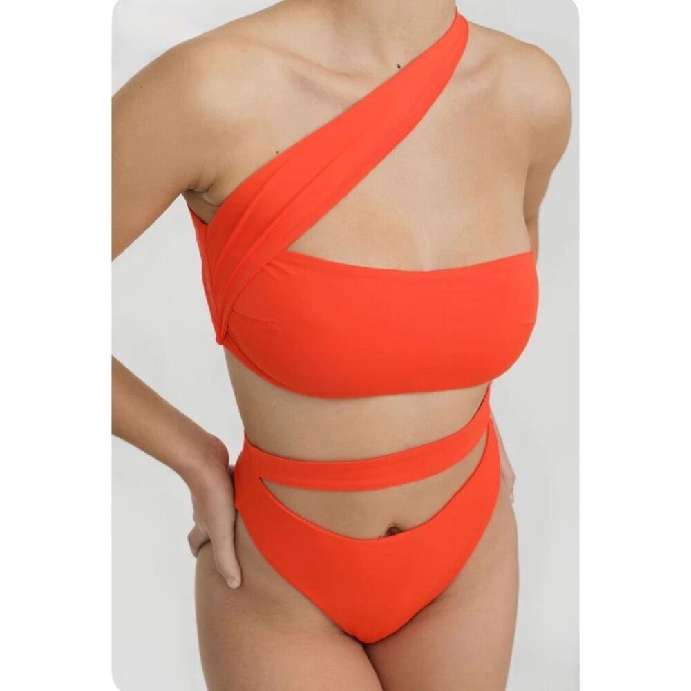 Riot Swim Paloma Asymmetrical Cutout One Piece Swimsuit Mango Orange NWT Medium